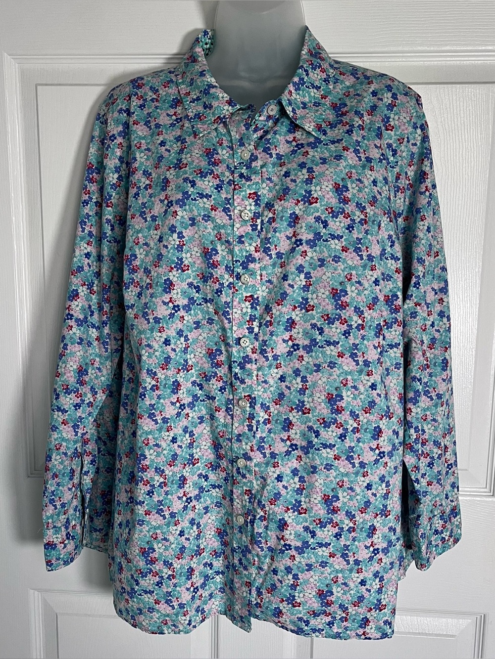 Talbots Plus 100% Cotton Floral Button Down Shirt 2X Mint